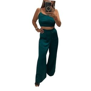 House of Harlow 1960 Green Sequins Pant and Crop Top Set.Size XS